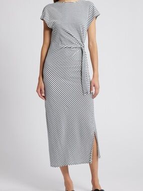 Rails Navy and Ivory Striped Tie-Waist Midi Dress NWT XS
